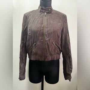 Elle Suede Bomber Jacket Woman’s Medium Brown Full Zip Pockets